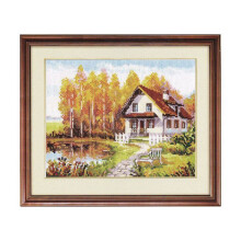 Kit point de croix - ALISA - Visite Ă l'automne - Toile AĂŻda 14ct - 21x17 cm - 22 couleurs