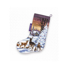 Kit point de croix compté - LETISTITCH - Chaussette bois de Noël - 24,5x37 cm - Aida 14ct blanc - 50 couleurs