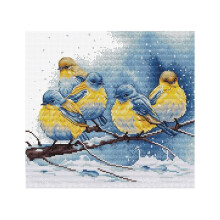 Kit de point de croix - LUCA-S - Merles bleus d’Orient - 22x21 cm - Toile Aida 16ct blanche - 27 couleurs