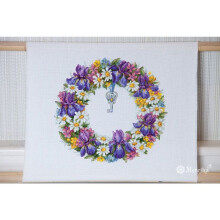 Kit point de croix compté - MEREJKA - K-108 Couronne aux iris - Aida 16ct blanche - 32 couleurs DMC - 25x26 cm