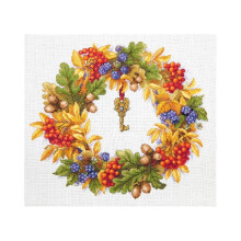 Kit de point de croix compté - MEREJKA - K-99 Couronne automnale - Toile Aida 16ct blanche - 35 couleurs DMC - 28x24,5 cm