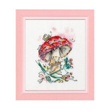Kit de point de croix - GOLDEN FLEECE - Amanite - Toile Zweigart Murano 32ct vanille - 27 couleurs - Dessin 10,6x14,5 cm