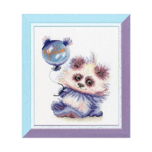 Kit de point de croix - GOLDEN FLEECE - VK059 Panda avec un ballon - Toile Aida 18ct blanche - 20 couleurs - 13,6x16,8 cm