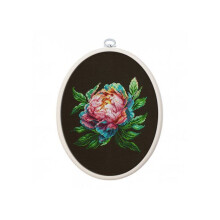 Kit de point de croix - LUCA-S - Pivoine Perle d'Abalone - Aida 18ct noir - 12x13 cm - 34 couleurs
