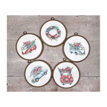 Kit de point de croix - LETISTITCH - LETI965 Voitures rétro de Noël - Toile Aida 18ct blanche - 31 couleurs Anchor - Dessin 12x8 cm