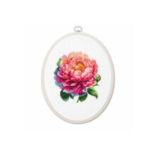 Kit broderie point de croix - LUCA-S - Pivoine charme corail (BC205) - Toile Aida 18ct blanche - 34 couleurs - 12x12 cm