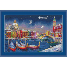 Kit point de croix compté - MEREJKA - Venise festive - Toile Aida 16ct bleu nuit - 38 couleurs - 27x40 cm