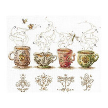 Kit point de croix - ANDRIANA - Amateurs de thé (TS-10) - Toile Aïda 16ct blanc - 31 couleurs - Motif 23x19 cm