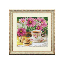 Kit de point de croix - ALISA - Thé du matin - Toile Aïda 16ct blanc - 34 couleurs - 18x18 cm