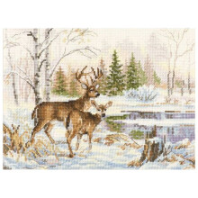 Kit de point de croix - ALISA - Au lac forestier (3-28) - Toile Aïda 16ct crème - 23x17 cm - 27 couleurs