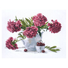 Kit point de croix compté - OVEN - Style thé (657) - 39x30 cm - Toile Aïda 14ct blanc - 23 couleurs