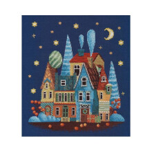 Kit point de croix compté - OVEN - Nuit glaciale (1483) - Toile Aïda 16ct bleu foncé - 20 couleurs - 22x24 cm