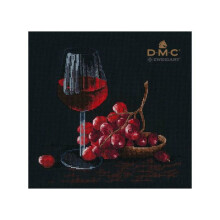 Kit point de croix compté - OVEN - 1404 Verre de vin - Toile Aida 14ct noire - 18 couleurs DMC - 21x20 cm
