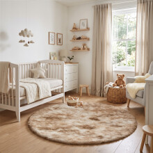 (120cm x 120cm (4 x 4 ft)- Circle Round Rug, Tie-Dye Beige) Anti Slip Shaggy Rug For Living Room Runner Carpet