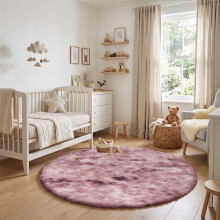 (120cm x 120cm (4 x 4 ft)- Circle Round Rug, Tie-Dye Pink Lilac) Anti Slip Shaggy Rug For Living Room Runner Carpet