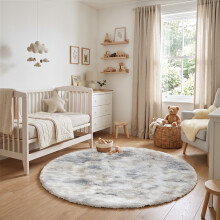 (120cm x 120cm (4 x 4 ft)- Circle Round Rug, Tie-Dye Light Grey/Silver) Anti Slip Shaggy Rug For Living Room Runner Carpet