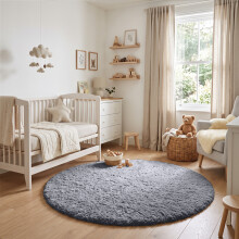 (120cm x 120cm (4 x 4 ft)- Circle Round Rug, Grey) Anti Slip Shaggy Rug For Living Room Runner Carpet