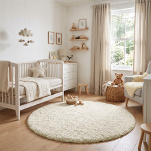 (120cm x 120cm (4 x 4 ft)- Circle Round Rug, Cream) Anti Slip Shaggy Rug For Living Room Runner Carpet