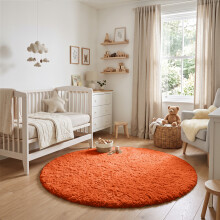 (120cm x 120cm (4 x 4 ft)- Circle Round Rug, Rust/Orange) Anti Slip Shaggy Rug For Living Room Runner Carpet