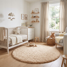 (120cm x 120cm (4 x 4 ft)- Circle Round Rug, Beige) Anti Slip Shaggy Rug For Living Room Runner Carpet