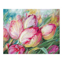 Kit de point de croix - ANDRIANA - T-16 Tulipes - Toile Aïda 16ct blanche - 66 couleurs - 31x25 cm
