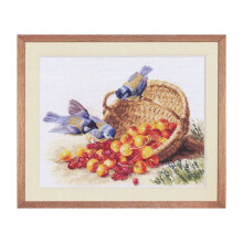 Kit de point de croix - ALISA - Mésanges et cerises sucrées - 32x24 cm - Toile Aïda 14ct - 33 couleurs