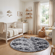 (120cm x 120cm (4 x 4 ft)- Circle Round Rug, Tie-Dye Grey) Anti Slip Shaggy Rug For Living Room Runner Carpet