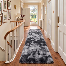 (80cm x 300cm (2 ft 6 in x 10 ft)- Extra Large Runner Rug, Tie-Dye Grey) Anti Slip Shaggy Rug For Living Room Runner Carpet