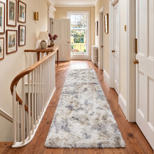 (80cm x 300cm (2 ft 6 in x 10 ft)- Extra Large Runner Rug, Tie-Dye Light Grey/Silver) Anti Slip Shaggy Rug For Living Room Runner Carpet