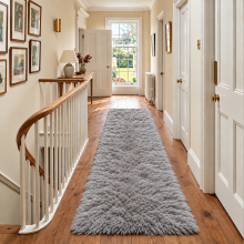 (80cm x 300cm (2 ft 6 in x 10 ft)- Extra Large Runner Rug, Grey) Anti Slip Shaggy Rug For Living Room Runner Carpet