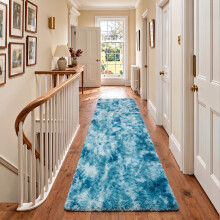 (80cm x 300cm (2 ft 6 in x 10 ft)- Extra Large Runner Rug, Tie-Dye Teal) Anti Slip Shaggy Rug For Living Room Runner Carpet