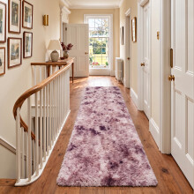 (80cm x 300cm (2 ft 6 in x 10 ft)- Extra Large Runner Rug, Tie-Dye Pink Lilac) Anti Slip Shaggy Rug For Living Room Runner Carpet