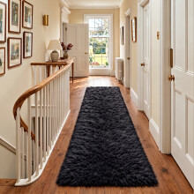 (80cm x 300cm (2 ft 6 in x 10 ft)- Extra Large Runner Rug, Black) Anti Slip Shaggy Rug For Living Room Runner Carpet