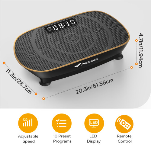 MERACH Plate de Vibration CV30 slim, 10 niveaux de vitesse, pour entraînement complet du corps