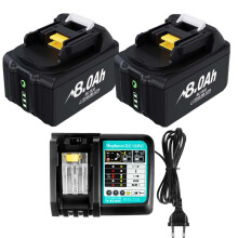 Ersatzakku für Makita BL1830 18V 8000mAh, 2er-Set mit Ladegerät, kompatibel mit BL1860 BL1850 BL1840B