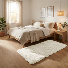 (60 x 110 cm (2 ft x 3 ft 7 in)-Mat, Cream) Anti Slip Shaggy Rug For Living Room Runner Carpet