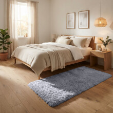 (60 x 110 cm (2 ft x 3 ft 7 in)-Mat, Grey) Anti Slip Shaggy Rug For Living Room Runner Carpet
