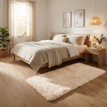 (60 x 110 cm (2 ft x 3 ft 7 in)-Mat, Beige) Anti Slip Shaggy Rug For Living Room Runner Carpet