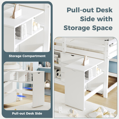 3ft Single Wooden Storage Bed with Pull-out Desk 1