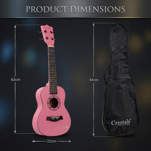 23" Concert Beginners Ukulele with Felt Pick & Spare Strings Pink 1