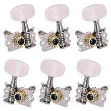 6Pcs Guitar Tuning Pegs, 3R3L Open Machine Heads, White Silver, Acoustic Folk Guitar Parts