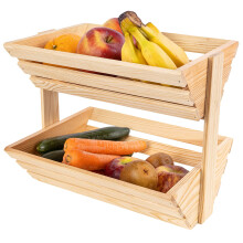 Creative Home Obstkorb Holz mit 2 Etagen | Geöltes Holz 36 x 28 x 30 cm