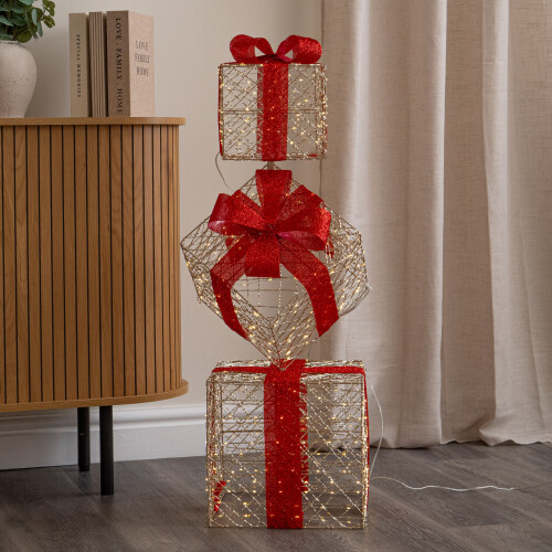 Premier 96cm Light Up Christmas Parcel Stack 500 Warm White LED Timer