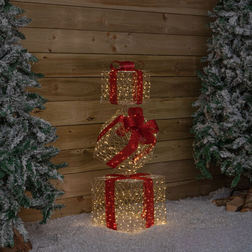 Premier 96cm Light Up Christmas Parcel Stack 500 Warm White LED Timer 1