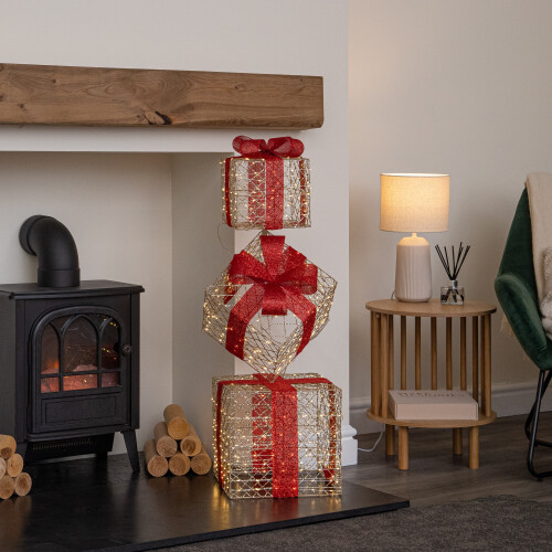 Premier 96cm Light Up Christmas Parcel Stack 500 Warm White LED Timer 2
