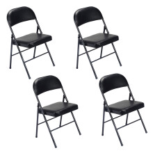 Folding Chairs with Leather PVC Padded Seat and Back for Events Conference Black 4PCS
