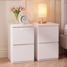 (White) Denver 2 Drawer Bedside Chest, Modern Nightstand Storage Table- Set of 2