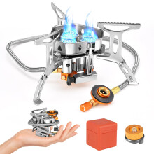Misvayli Portable Camping Stove, 6800W 3 Burner Butane Gas Stove with Piezo Ignition, Windproof Backpacking Cooker, Foldable Outdoor Stove with Case
