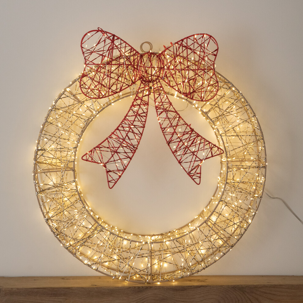 Samuel Alexander 50cm Gold LED Christmas Wreath with Red Bow and Timer, 600 Warm White Lights for Indoor and Outdoor Seasonal Halloween Decoration - Image 3
