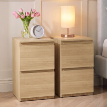 (Pine) Denver 2 Drawer Bedside Chest, Modern Nightstand Storage Table- Set of 2